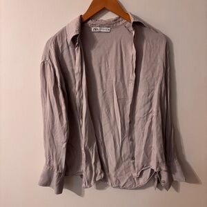 Zara Satin Grey Button-Up Shirt Size XS Fair Condition